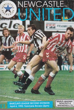 Newcastle United v Tranmere Rovers Match Programme 1992-04-04